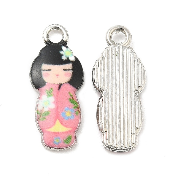 

PandaHall Alloy Enamel Pendants, Cadmium Free & Nickel Free & Lead Free, Platinum, Japanese Doll Charm, Pink, 21x8.5x2mm, Hole: 2mm...