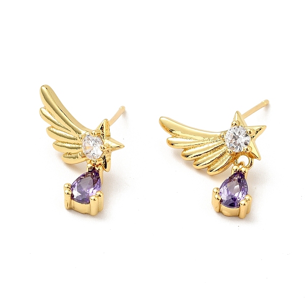 

PandaHall Purple Cubic Zirconia Wing with Teardrop Dangle Stud Earrings, Brass Jewelry for Women, Cadmium Free & Nickel Free & Lead Free..., Clear