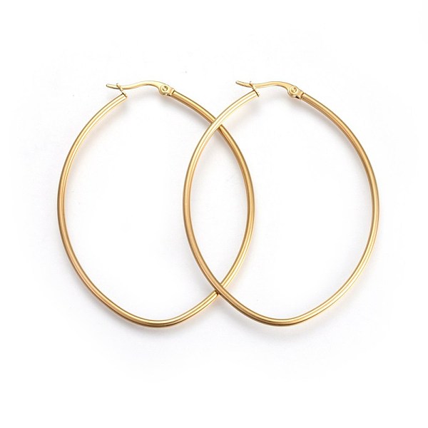 

PandaHall 201 Stainless Steel Hoop Earrings, with 304 Stainless Steel Pin, Hypoallergenic Earrings, Oval, Golden, 12 Gauge, 64x49x2mm, Pin...