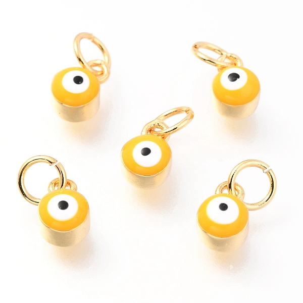 

PandaHall Brass Enamel Pendants, Long-Lasting Plated, Real 18K Gold Plated, with Jump Rings, Column with Evil Eye, Yellow, 7x3.5x4.5mm,Jump...