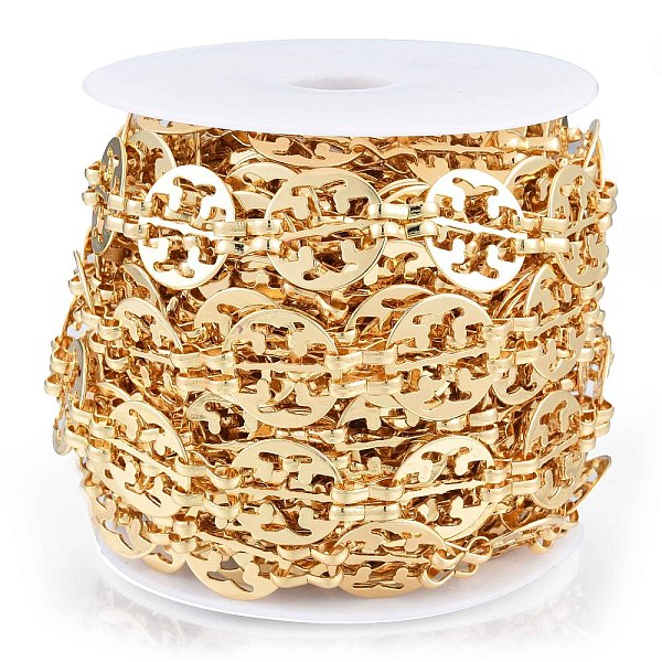 

PandaHall Flat Round Alloy Link Chains, with Spool, Cadmium Free & Nickel Free & Lead Free, Unwelded, Real 18K Gold Plated, 21x1.5mm, about...