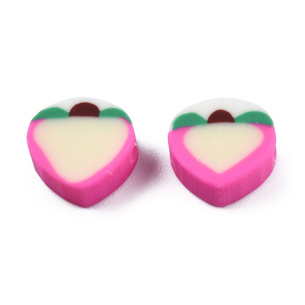 

PandaHall Handmade Polymer Clay Beads, Peach, Hot Pink, 9~9.5x9.5~10x4.5mm, Hole: 1.2~1.8mm Polymer Clay Fruit