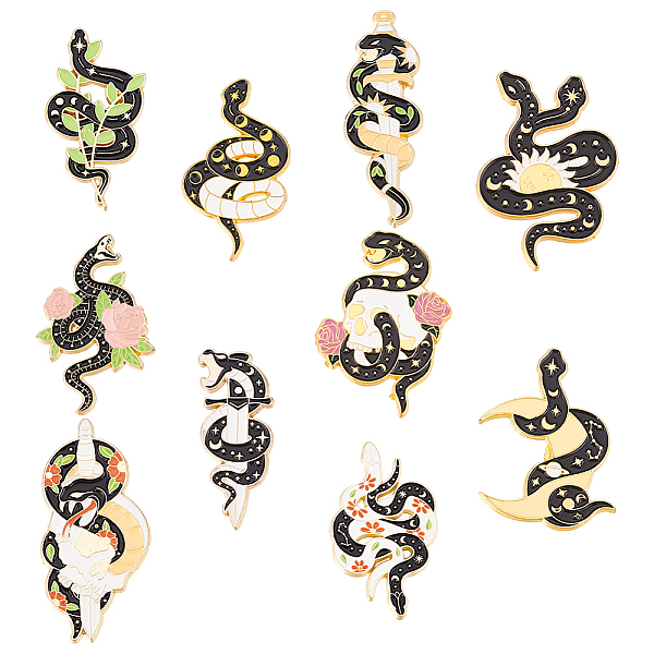 

PandaHall BENECREAT 10Pcs 10 Style Snake Enamel Pin, Light Gold Plated Alloy Badge for Corsage Scarf Clothes, Mixed Color..., Multicolor