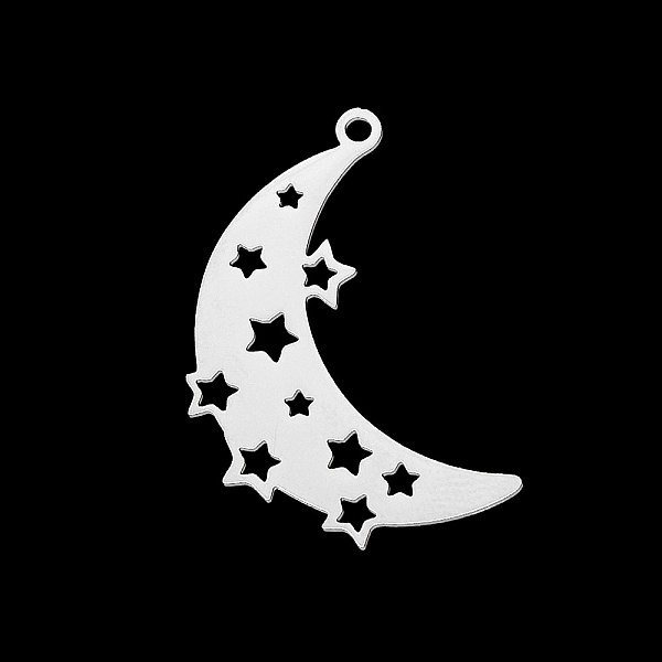 

PandaHall 201 Stainless Steel Pendants, Laser Cut, Moon with Star, Stainless Steel Color, 26.5x20x1mm, Hole: 1.5mm 201 Stainless Steel Moon