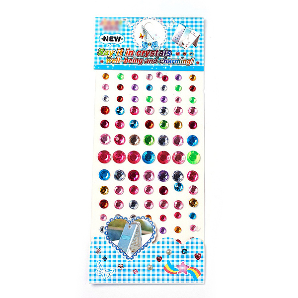 PandaHall Self Adhesive Mobile Phone Stickers, Acrylic Rhinestone Stickers, Faceted, Half Round, Mixed Color, 5.5~12x1.5~2.5mm, Package Size...