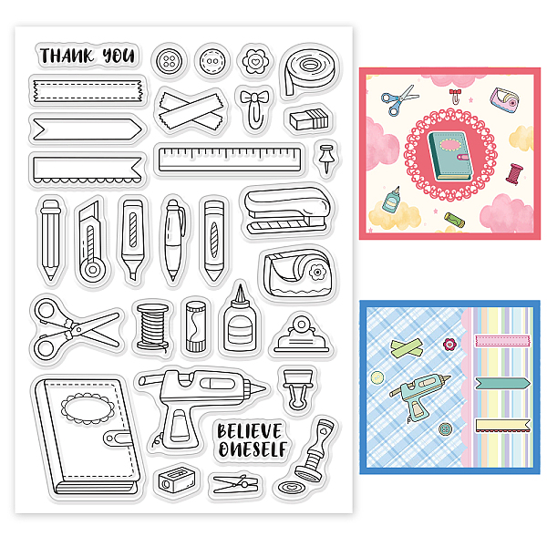 

PandaHall BENECREAT Stationery Clear Stamps, Book Ruler Pen Stapler Transparent Silicone Stamps for Card Making Decoration and DIY...