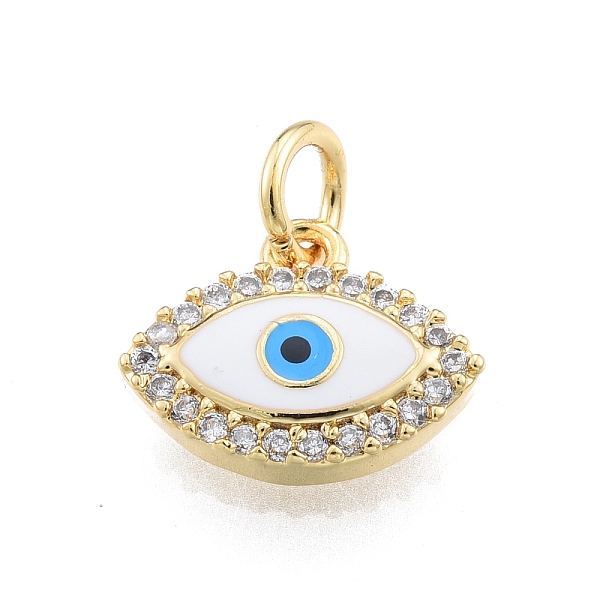 

PandaHall Brass Micro Pave Clear Cubic Zirconia Charms, with Enamel and Jump Rings, Golden, Evil Eye, White, 10x12x2.5mm, Hole: 3mm...