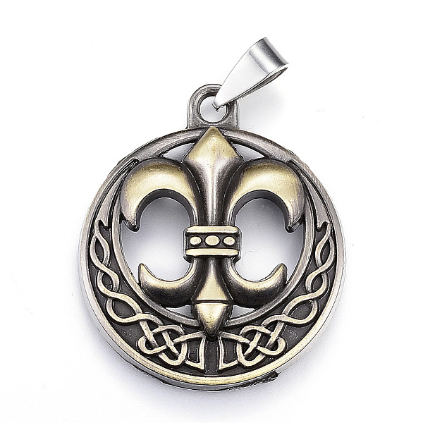 

PandaHall Tibetan Style Alloy Pendants, Flat Round with Fleur De Lis, Antique Bronze, 37.5x32x5mm, Hole: 4x9.5mm Alloy Flat Round