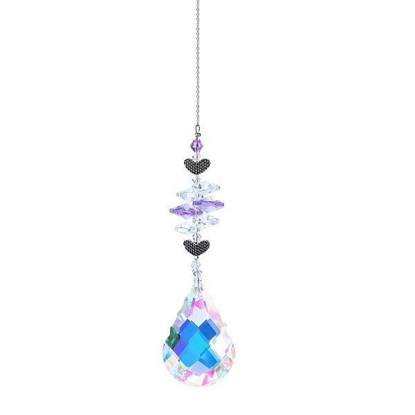 

PandaHall K9 Crystal Glass Big Pendant Decorations, Hanging Sun Catchers, with Metal Finding, Heart, Dodger Blue, 370mm Glass Heart