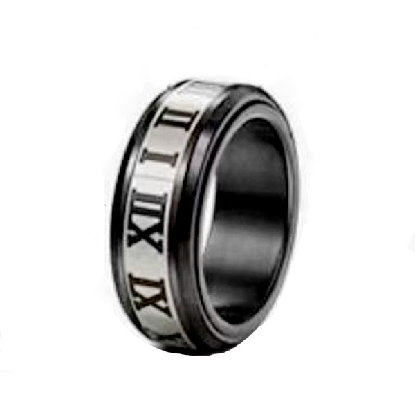 PandaHall Titanium Steel Roman Numerals Rotating Finger Ring, Fidget Spinner Ring for Calming Worry Meditation, Black, US Size 8 1/2(18.5mm)...
