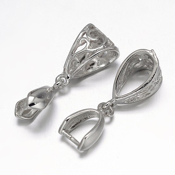 

PandaHall Filigree Rack Plating Brass Pendant Pinch Bails, Platinum, 13x8x5mm, Hole: 5x9mm and 7x4mm, Pin: 1mm Brass