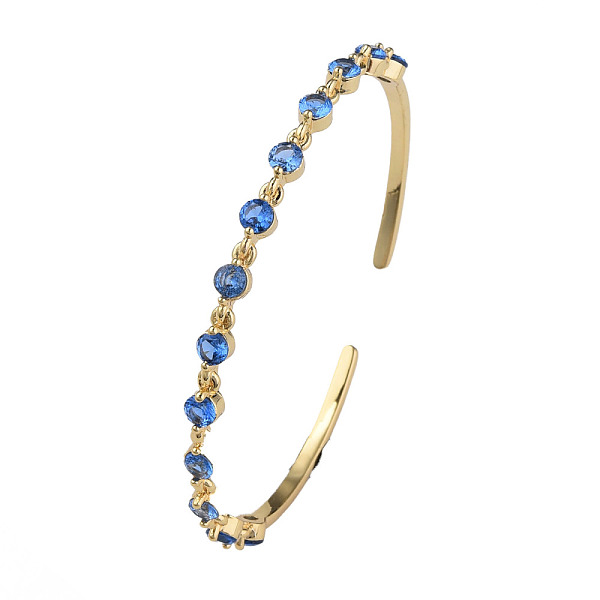 

PandaHall Cubic Zirconia Flat Round Open Cuff Bangle, Real 18K Gold Plated Brass Jewelry for Women, Deep Sky Blue, Inner Diameter: 2-1/4...