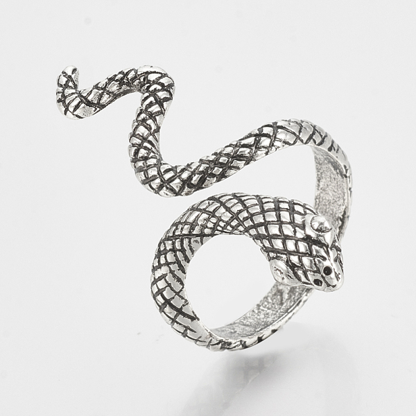 

PandaHall Alloy Cuff Finger Rings, Snake, Antique Silver, Size 9, 19mm Alloy