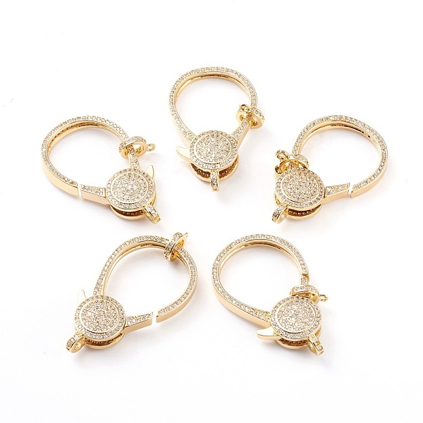 

PandaHall Brass Micro Pave Clear Cubic Zirconia Lobster Claw Clasp, Long-Lasting Plated, Real 18K Gold Plated, 40x23x6.5mm, Hole: 2.5mm...