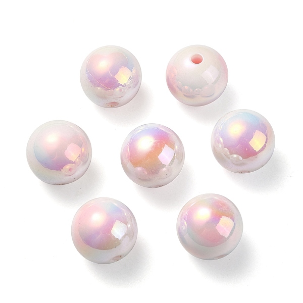 

PandaHall UV Plating Rainbow Iridescent Acrylic Beads, Round with Heart Pattern, Pink, 16x15mm, Hole: 3mm Acrylic Round Pink