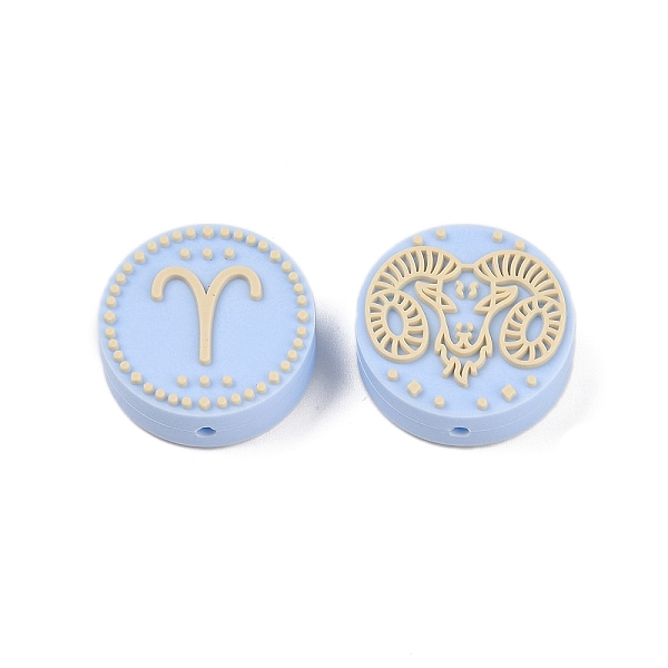 

PandaHall Food Grade Silicone Focal Beads, Silicone Teething Beads, Round with Twelve Constellations, Aries, 25x9.5mm, Hole: 2.5mm Silicone..., Orange