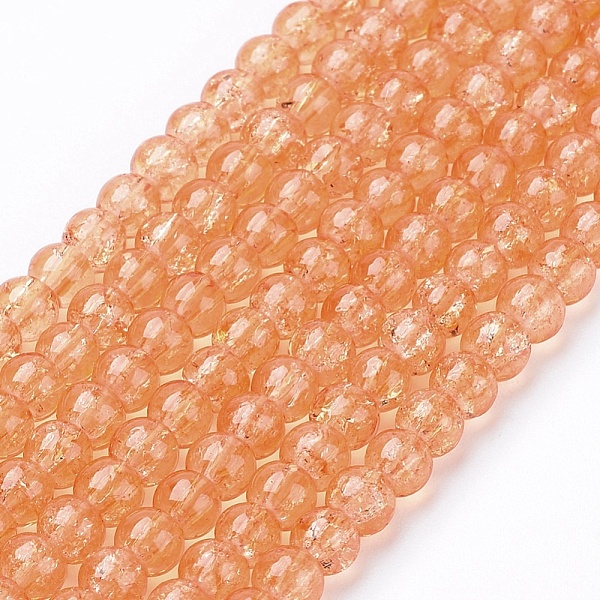 PandaHall Spray Painted Crackle Glass Beads Strands, Round, Light Salmon, 4mm, Hole: 1.1~1.3mm, about 200pcs/strand, 31.4 inch Glass Round...