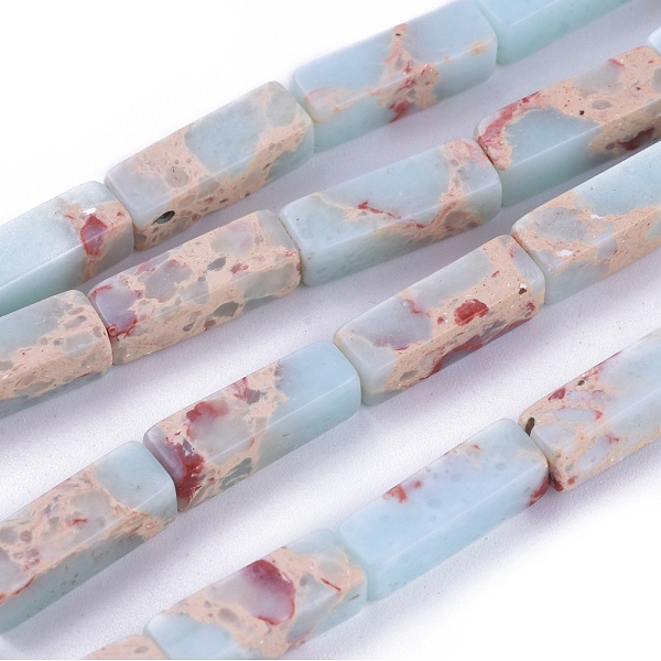 

PandaHall Synthetic Imperial Jasper Beads Strands, Dyed, Cuboid, Light Blue, 12~13.5x4~4.5mm, Hole: 0.8mm, about 29pcs/strand, 14.96...
