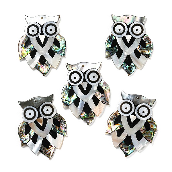 

PandaHall Natural Freshwater Shell & Black Lip Shell & Paua Shell & Natural White Shell Big Pendants, Owl Charms, Colorful, 52x40x4mm, Hole...