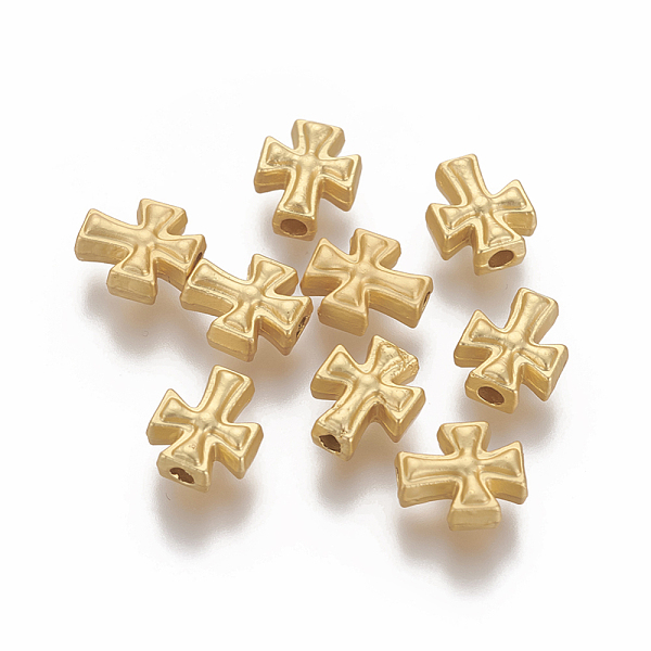 

PandaHall Brass Beads, Long-Lasting Plated, Cross, Matte Gold Color, 9.9x8.3x4.4mm, Hole: 1.8mm Brass Cross