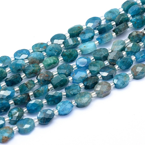 

PandaHall Natural Apatite Beads Strands, Faceted, Oval, 7~7.5x6~6.5x3.5~4mm, Hole: 1mm, about 43pcs/strand, 15.55 inch(39.5cm) Apatite Oval