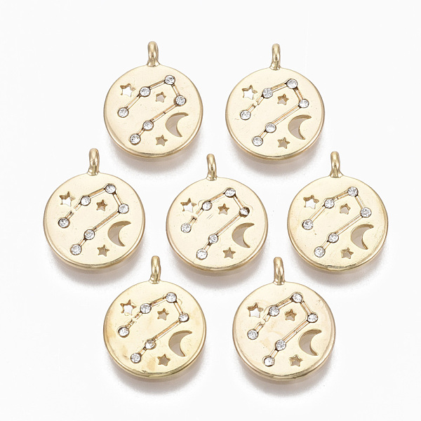 

PandaHall Alloy Pendants, with Crystal Rhinestone, Cadmium Free & Nickel Free & Lead Free, Constellation, Real 18K Gold Plated, Gemini..., Clear