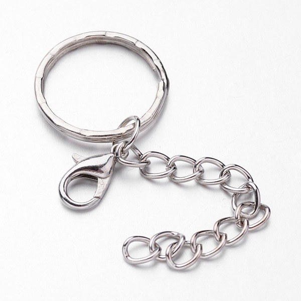 

PandaHall Iron Split Key Rings, with Zinc Alloy Lobster Claw Clasps and Curb Chains, Platinum, 41mm Iron Ring