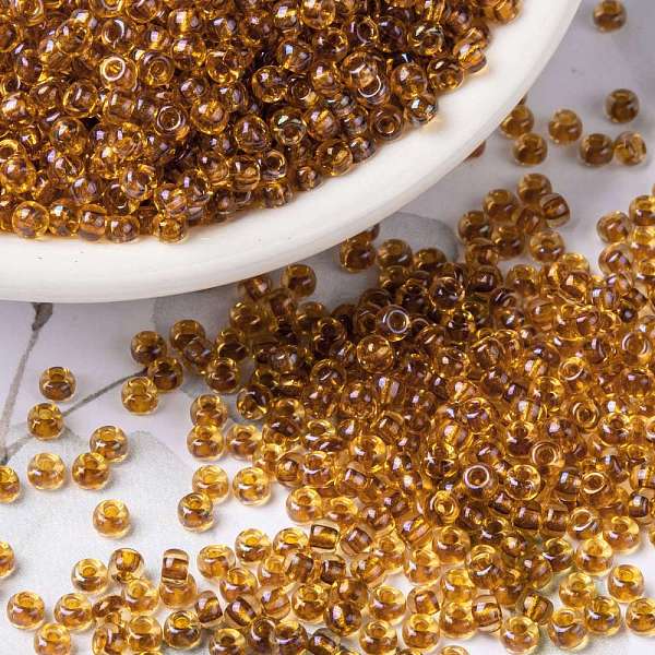 

PandaHall MIYUKI Round Rocailles Beads, Japanese Seed Beads, (RR377) Sparkling Topaz Lined Light Topaz AB, 8/0, 3mm, Hole: 1mm, about..., Brown