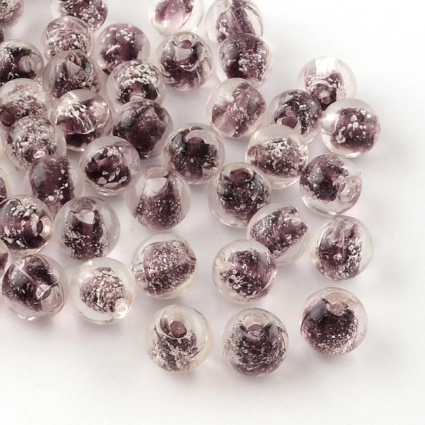

PandaHall Handmade Luminous Lampwork Beads, Round, Old Rose, 8mm, Hole: 1mm Lampwork Round Purple
