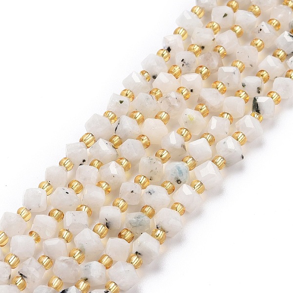

PandaHall Natural Rainbow Moonstone Beads Strands, with Seed Beads, Faceted, Diagonal Cube Beads, 5~6x5~6x4~5mm, Hole: 1mm, about...