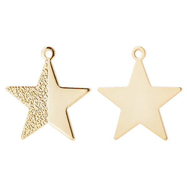 

PandaHall BENECREAT 20Pcs Brass Pendants, Long-Lasting Plated, Textured, Star, Real 18K Gold Plated, 16x15x1mm, Hole: 1mm Brass Star