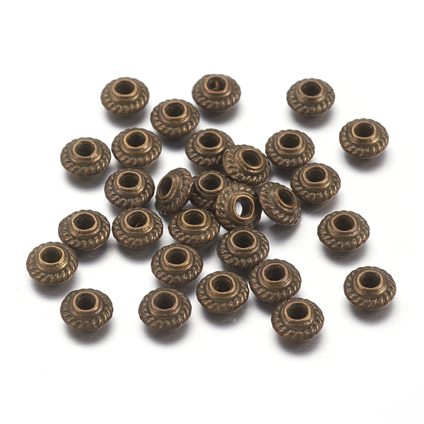 

PandaHall Tibetan Style Spacer Beads, Antique Bronze, Lead Free and Nickel Free, 5x3mm, Hole:1.5mm Alloy Rondelle