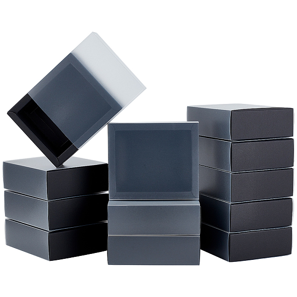 

PandaHall Paper Storage Gift Drawer Boxes, Translucent Plastic Cover Gift Packaging Case, Black, 12.8x10.7x4.5cm Paper Square Black