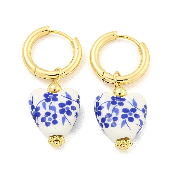 

PandaHall Handmade Porcelain Blue and White Porcelain Heart Hoop Earrings, 304 Stainless Steel Dangle Earrings for Women, Golden, 36.5x15mm...