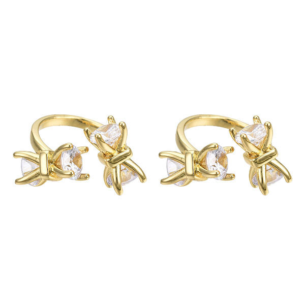 

PandaHall Cubic Zirconia Bowknot Open Cuff Rings, Real 18K Gold Plated Brass Ring for Women, Nickel Free, Clear, US Size 6(16.5mm)...