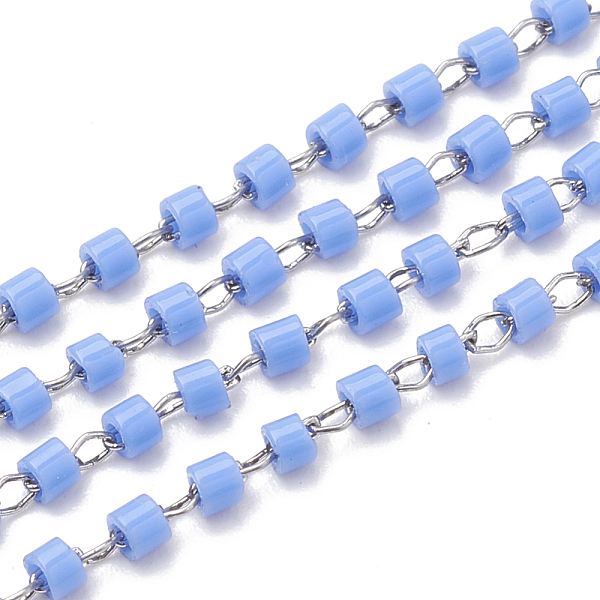 

PandaHall TOHO Japan Import Seed Beads, Handmade Glass Beaded Chains, Soldered, with Spool, with Stainless Steel Findings, Column, Stainless..., Blue