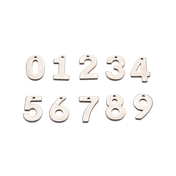 

PandaHall Mixed Number 201 Stainless Steel Charms, Stainless Steel Color, 11x6.5~8x0.5~0.8mm, Hole: 1mm 201 Stainless Steel Number