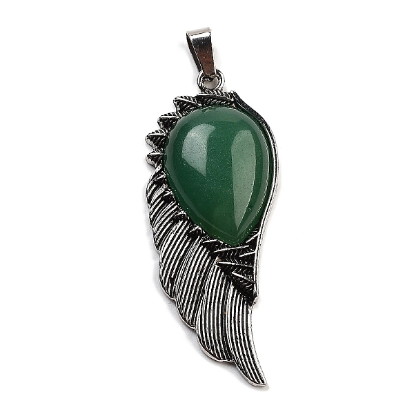 

PandaHall Natural Green Aventurine Big Pendants, Wing Charms with Alloy Findings, Antique Silver, 56.5~57x22.5~23x7~8mm, Hole: 4x8.5mm Green...