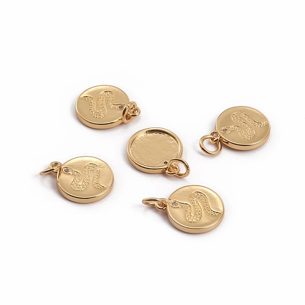 

PandaHall Brass Micro Pave Clear Cubic Zirconia Charms, with Jump Rings, Flat Round with Snake, Golden, 14.5x12x1.5mm, Hole: 3.5mm...