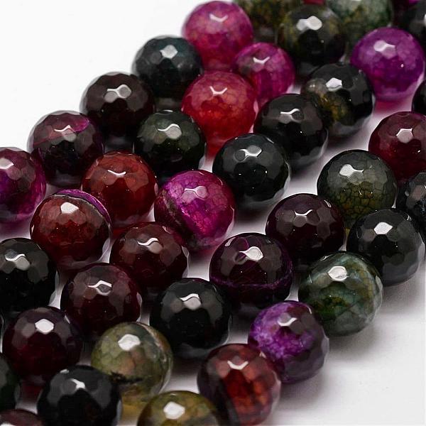 

PandaHall Natural Agate Bead Strands, Dyed, Faceted, Round, Black, 14mm, Hole: 1.2mm, about 28pcs/strand, 14 inch Crackle Agate Round Black