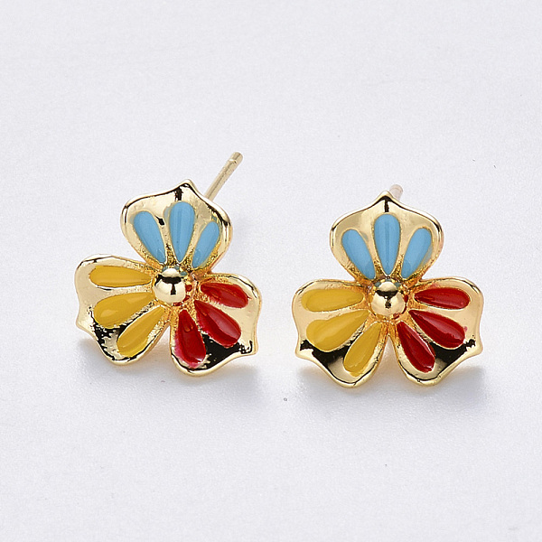 

PandaHall Brass Enamel Stud Earring Findings, with Stainless Steel Pins and Loop, Nickel Free, Flower, Colorful, Real 18K Gold Plated...