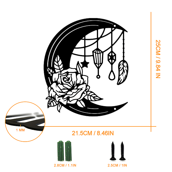 

PandaHall Iron Wall Art Decorations, for Front Porch, Living Room, Kitchen, Matte Style, Moon, 250x215x1mm Iron Moon