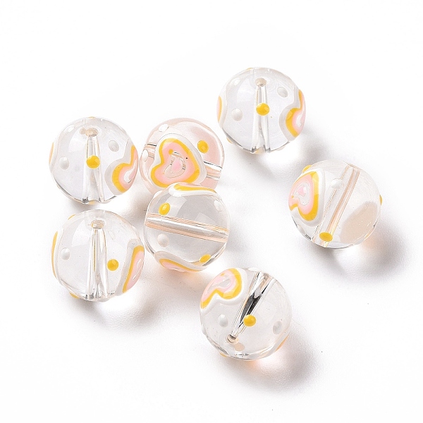 

PandaHall Transparent Glass Beads, with Enamel, Round, Gold, Heart Pattern, 11.5~12x11mm, Hole: 1.5~1.6mm Glass Heart Gold