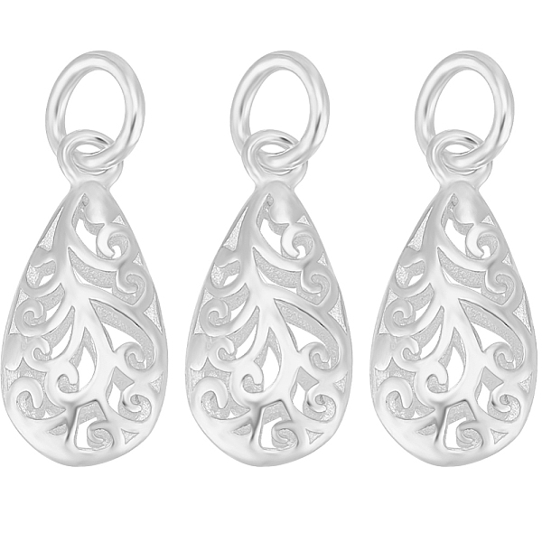 

PandaHall Beebeecraft 1 Box 4Pcs Teardrop Charms Sterling Silver Water Drop Tibetan Style Hollow Pendants Charms with Jump Ring for DIY...