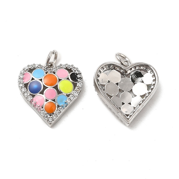 

PandaHall Brass Micro Pave Clear Cubic Zirconia Pendants, with Jump Ring & Enamel, Heart Charm, Platinum, 17.5x16x3.5mm, Hole: 3.5mm...