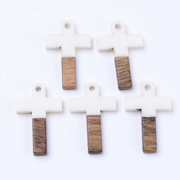

PandaHall Resin & Walnut Wood Pendants, Cross, Creamy White, 26x16x3mm, Hole: 1.8mm Resin+Wood Cross