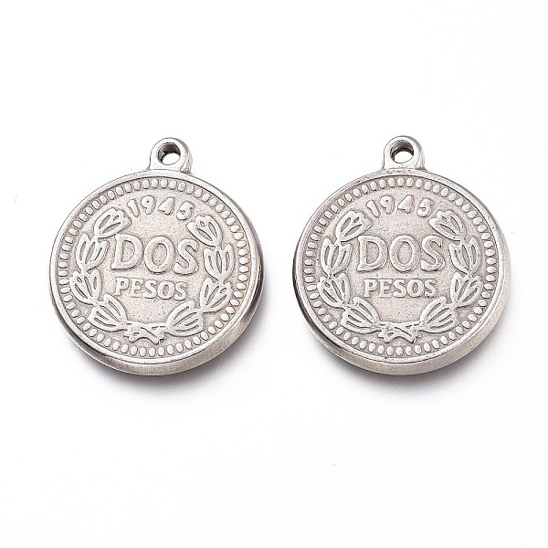 

PandaHall 201 Stainless Steel Coin Pendants, Flat Round with Dos Pesos, Stainless Steel Color, 21.5x18.5x2.5mm, Hole: 1.6mm 201 Stainless...