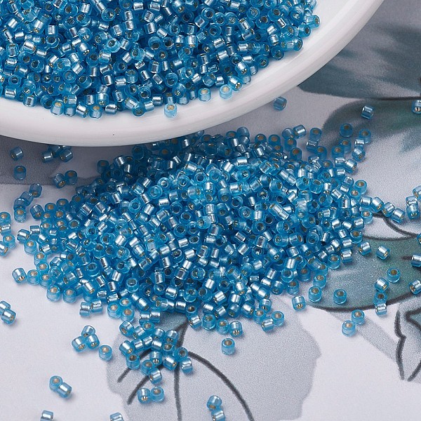 

PandaHall MIYUKI Delica Beads, Cylinder, Japanese Seed Beads, 11/0, (DB0692) Dyed Semi-Frosted Silver Lined Aqua, 1.3x1.6mm, Hole: 0.8mm..., Cyan