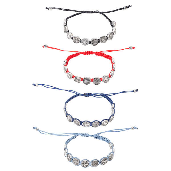 

PandaHall ANATTASOUL 4Pcs 4 Style Saint Benedict Medal Alloy Braided Bead Bracelets Set, Polyester Cord Adjustable Bracelets, Mixed Color..., Multicolor
