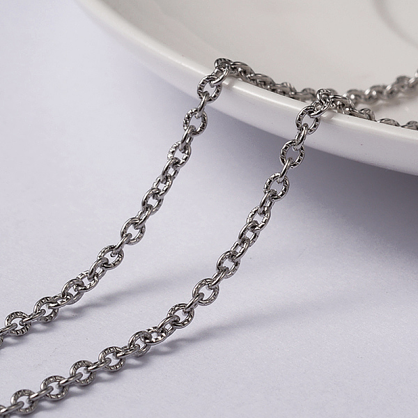 

PandaHall 304 Stainless Steel Textured Cable Chains, Unwelded, with Spool, Oval, Stainless Steel Color, 3x2x0.6mm, about 32.8 Feet(10m)/roll...